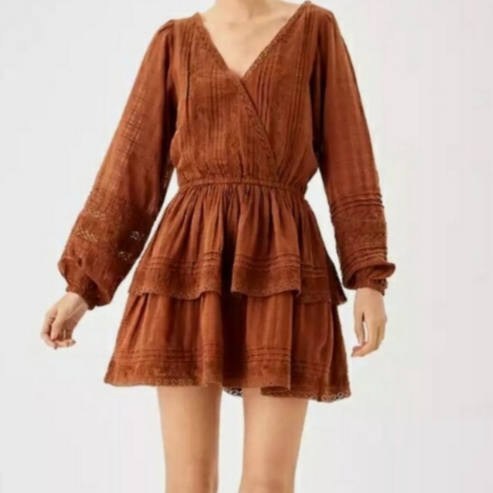 American Eagle Brown Wrap Long Sleeve Mini Dress